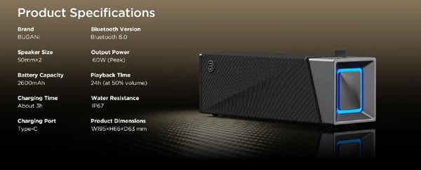 Bugani BRIEF TT Taşınabilir Şarjlı Bluetooth Hoparlör