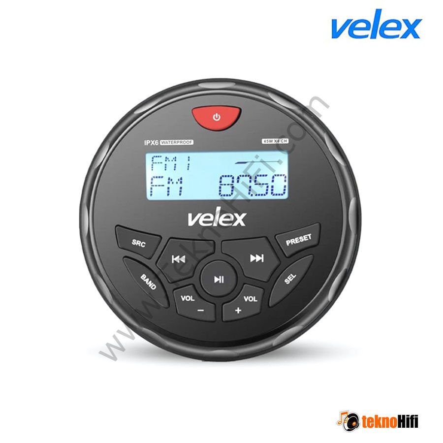 Velex VX150 IPx5 4x45W Marine Bluetooth Stereo Receiver Siyah