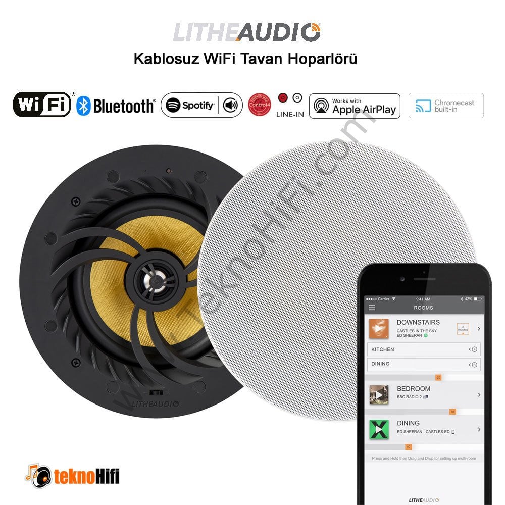 Lithe Audio 6610  Wi-Fi / Network / Airplay Çok Odalı Aktif Tavan Hoparlörü (Çift - Aktif/pasif)